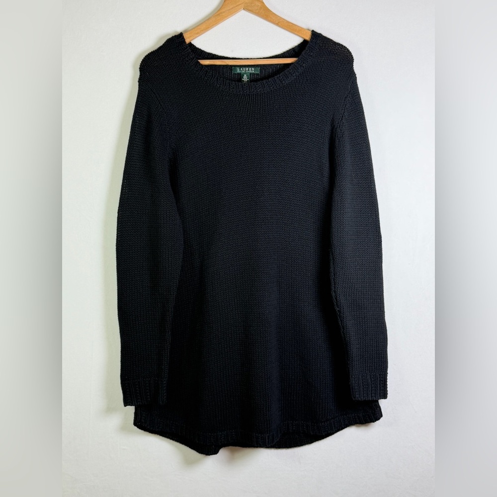 Lauren Ralph Lauren Women’s Black Open-Knit Sweater Oversized Minimalist Sz 2X